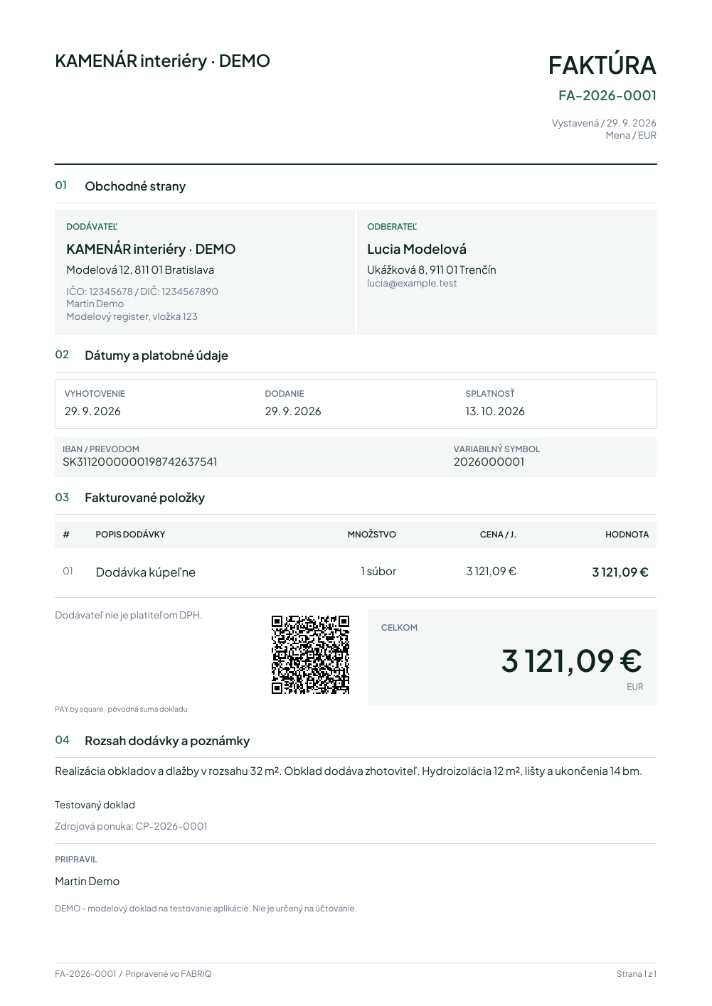 PDF export: Faktúra